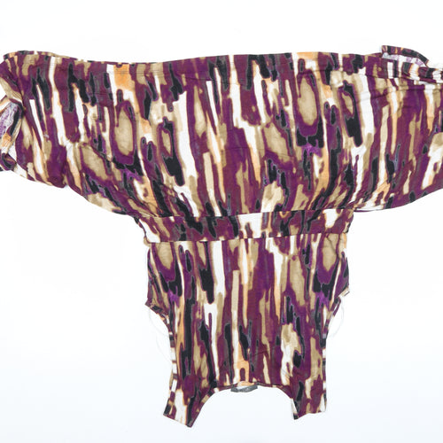 South Womens Purple Beige Abstract Sleeveless Wrap Tunic Top Size 12