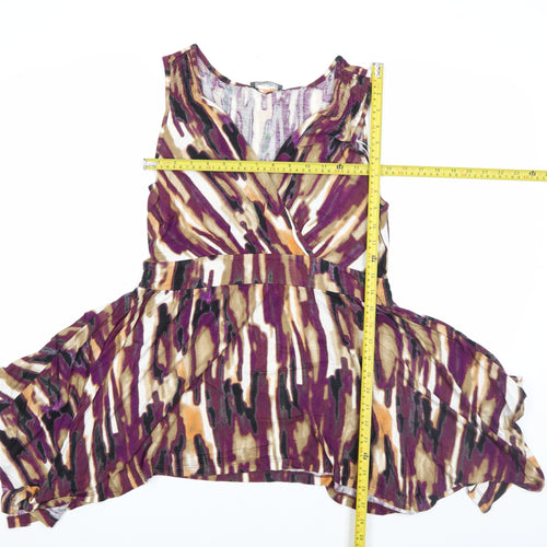 South Womens Purple Beige Abstract Sleeveless Wrap Tunic Top Size 12