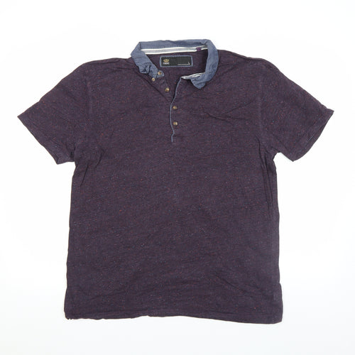 Next Men's Purple Short Sleeve Button-Down Polo Shirt Size L