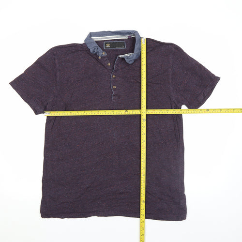 Next Men's Purple Short Sleeve Button-Down Polo Shirt Size L