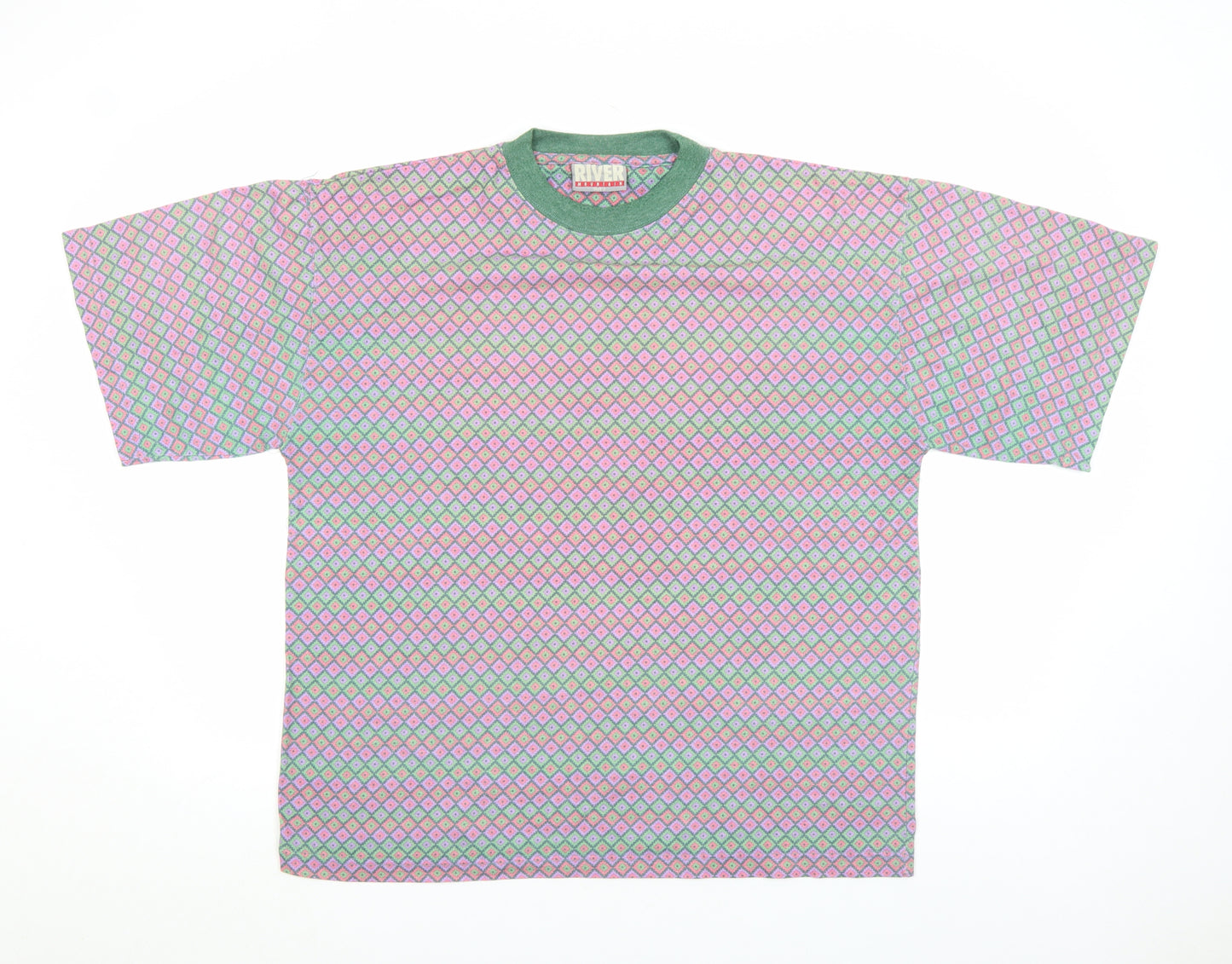 River Mountain Men's Multicoloured Geometric Retro T-Shirt L