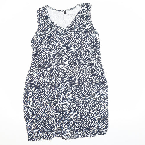 bpc Selection Women's Blue Floral Cotton Knee Length Sleeveless V-Neck Tank Dress Size 14