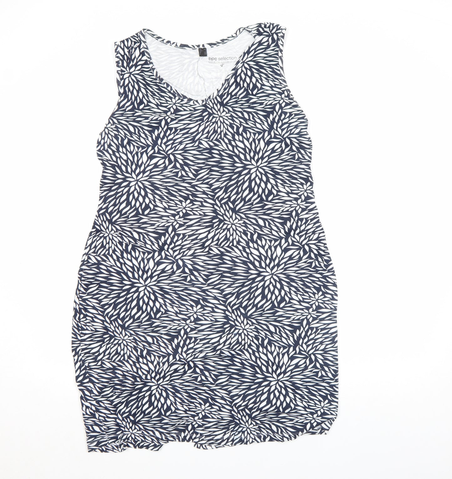 bpc Selection Women's Blue Floral Cotton Knee Length Sleeveless V-Neck Tank Dress Size 14