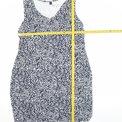 bpc Selection Women's Blue Floral Cotton Knee Length Sleeveless V-Neck Tank Dress Size 14