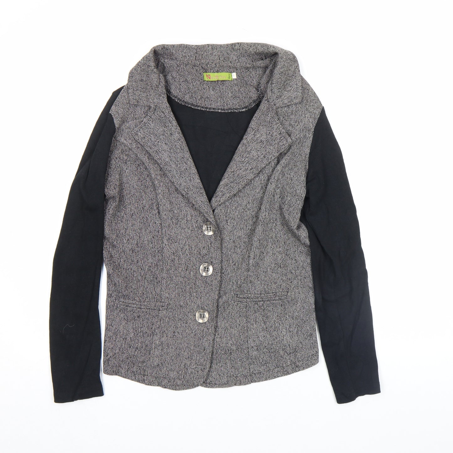 Nwillow Women Grey Tweed Blazer Jacket M Long Sleeve Classic Workwear