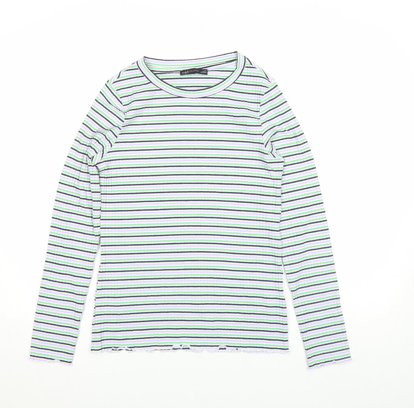 Marks and Spencer Women's Multicoloured Striped Long Sleeve T-Shirt Size 12