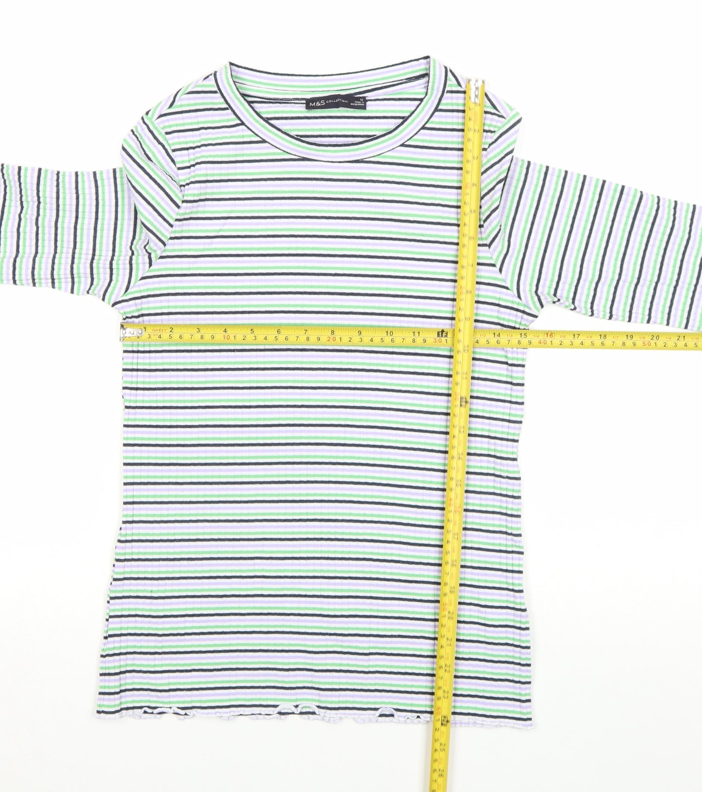 Marks and Spencer Women's Multicoloured Striped Long Sleeve T-Shirt Size 12