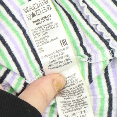 Marks and Spencer Women's Multicoloured Striped Long Sleeve T-Shirt Size 12