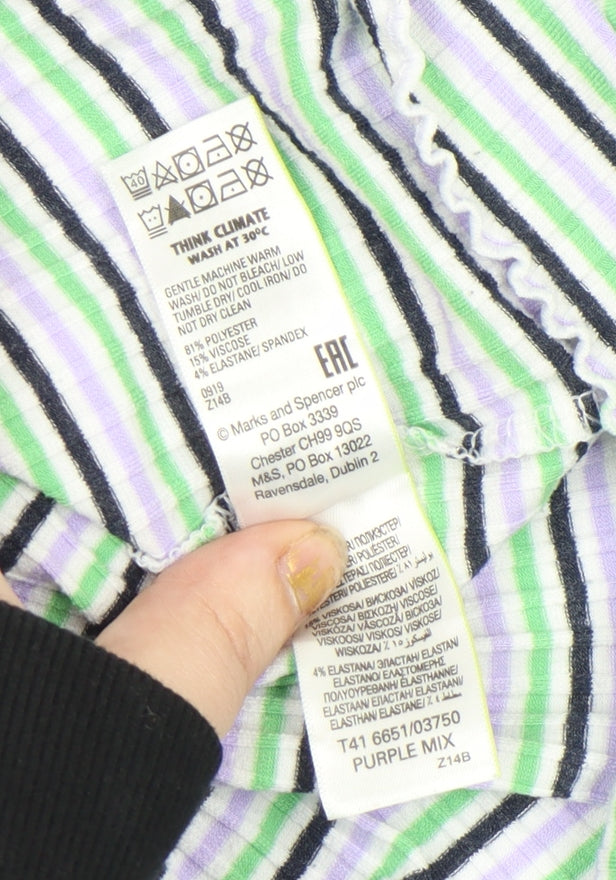 Marks and Spencer Women's Multicoloured Striped Long Sleeve T-Shirt Size 12