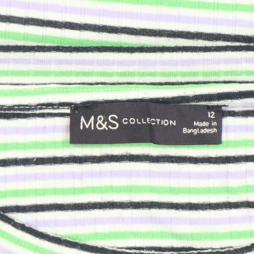 Marks and Spencer Women's Multicoloured Striped Long Sleeve T-Shirt Size 12