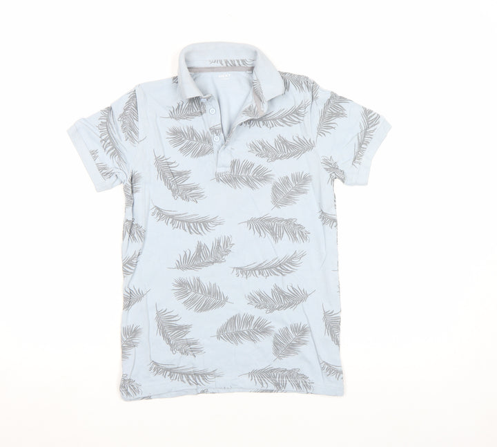 Next Boys Blue Feather Print Cotton Polo Shirt 10 Years