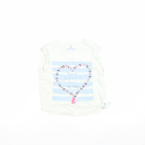 FatFace Girls White Striped Heart Embroidered Sleeveless T-Shirt 8-9 Years