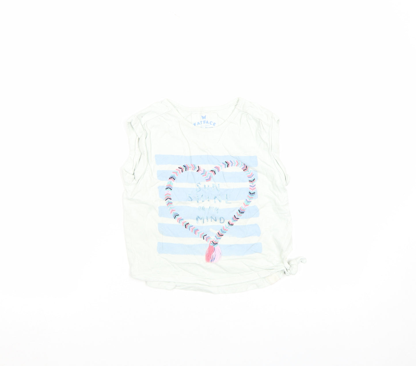 FatFace Girls White Striped Heart Embroidered Sleeveless T-Shirt 8-9 Years