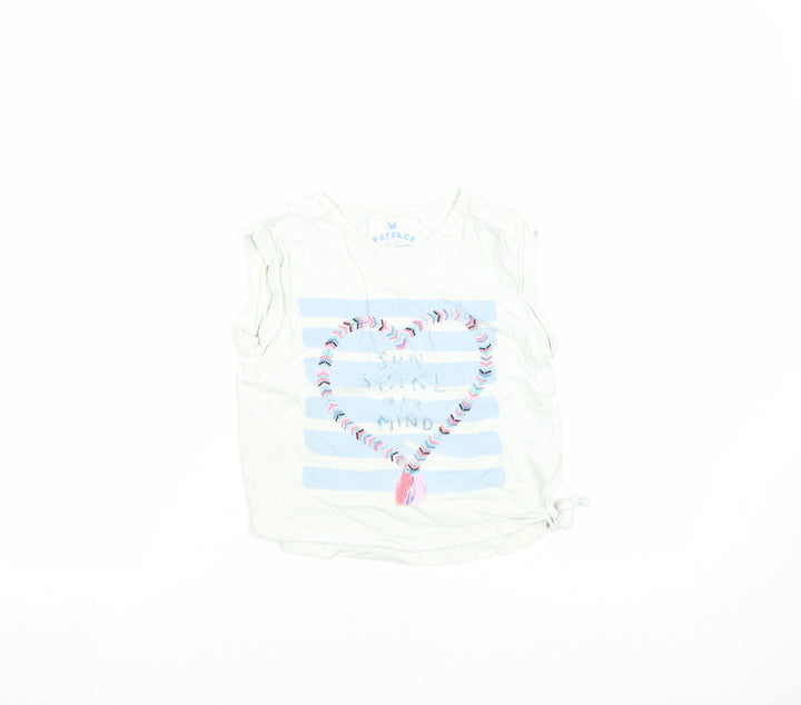 FatFace Girls White Striped Heart Embroidered Sleeveless T-Shirt 8-9 Years