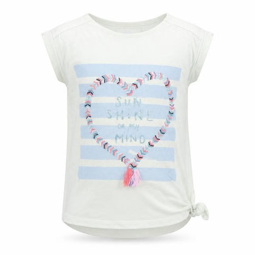 FatFace Girls White Striped Heart Embroidered Sleeveless T-Shirt 8-9 Years