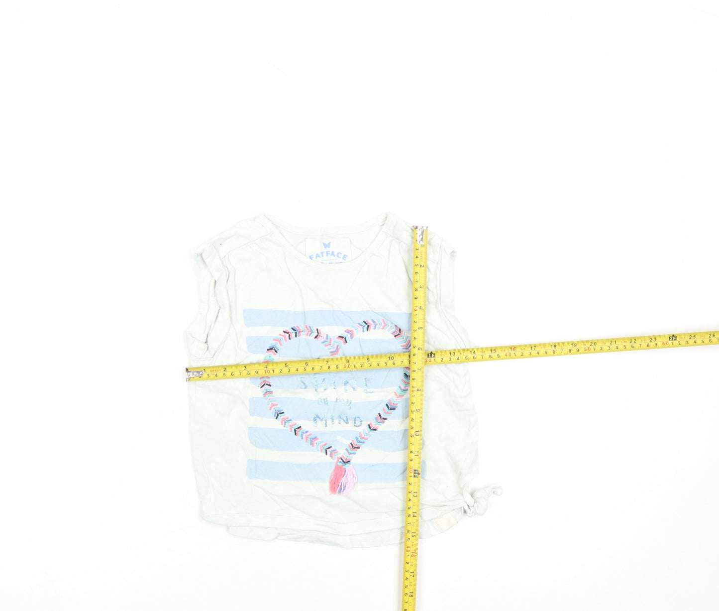 FatFace Girls White Striped Heart Embroidered Sleeveless T-Shirt 8-9 Years