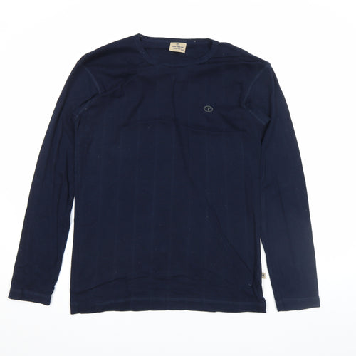 Tom Tailor Men's Blue 2XL Long Sleeve Cotton Crew Neck Casual Top