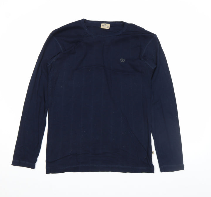 Tom Tailor Men's Blue 2XL Long Sleeve Cotton Crew Neck Casual Top