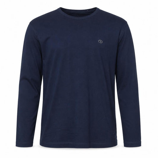 Front view of Tom Tailor Men's Blue 2XL Long Sleeve Cotton Crew Neck Casual Top
