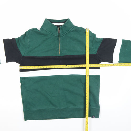 Marks and Spencer Men's Green Striped 1/2 Zip Sweatshirt M
