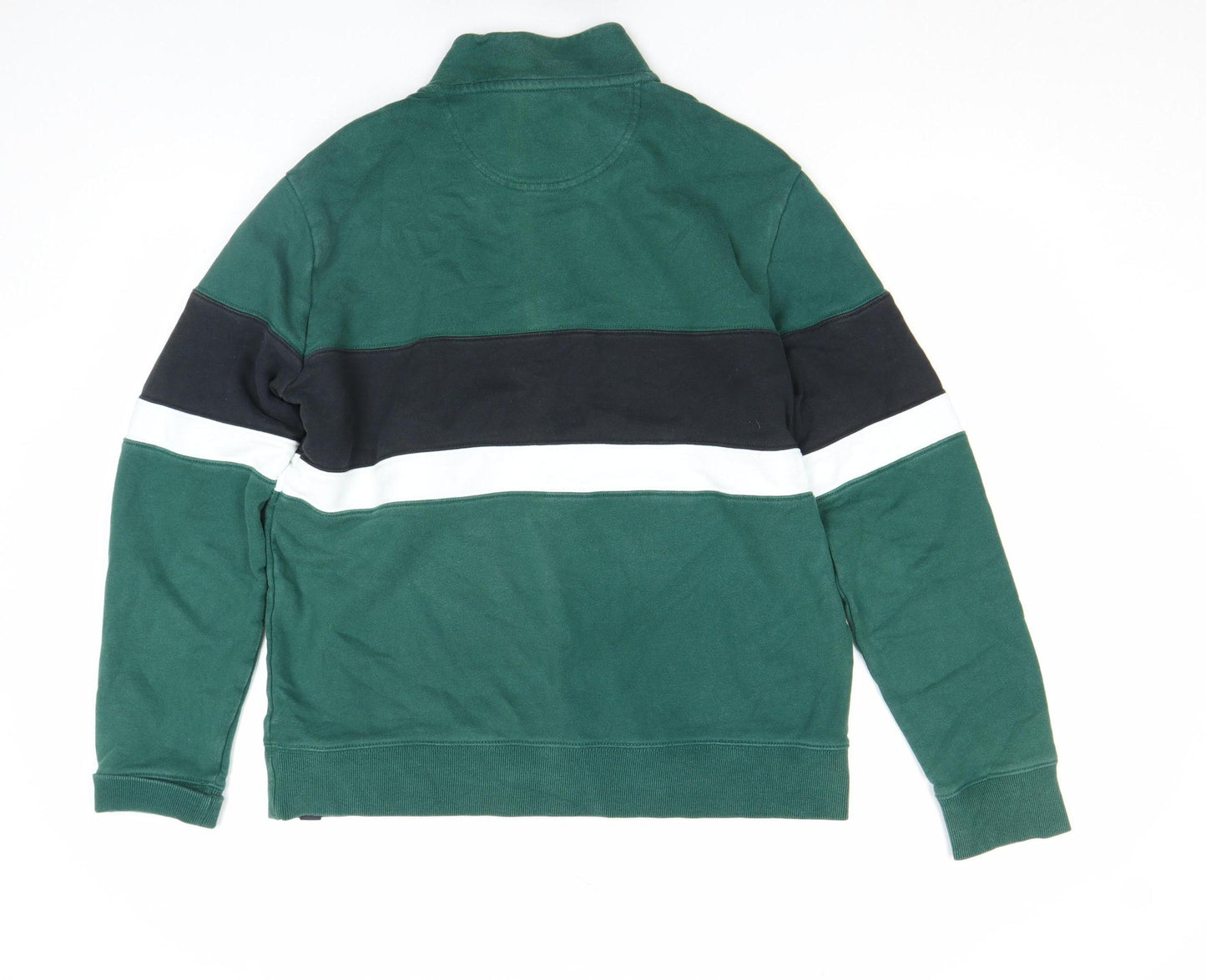 Marks and Spencer Men's Green Striped 1/2 Zip Sweatshirt M