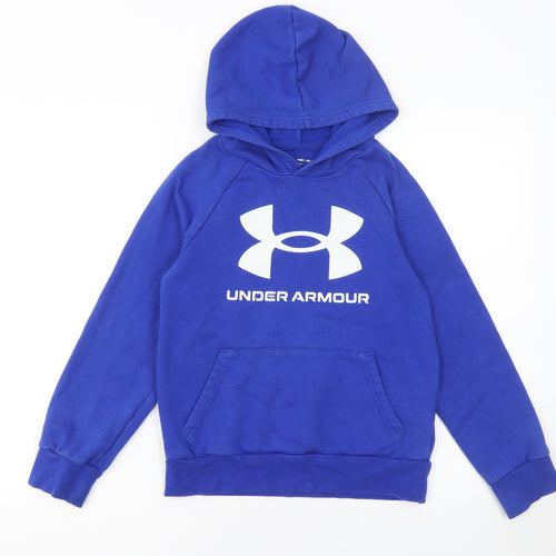Under Armour Boys Blue Pullover Hoodie Size 10 Years Fleece Logo Sweatshirt