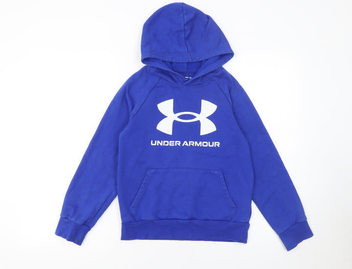 Under Armour Boys Blue Pullover Hoodie Size 10 Years Fleece Logo Sweatshirt