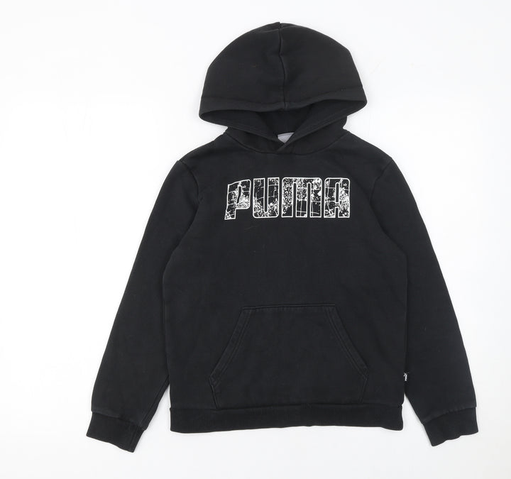 Puma Boys Black Graphic Logo Pullover Hoodie 11-12 Years Fleece Cotton