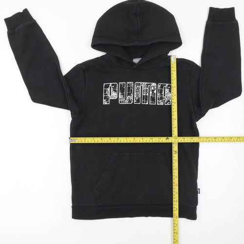 Puma Boys Black Graphic Logo Pullover Hoodie 11-12 Years Fleece Cotton