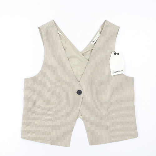 Pull&Bear Women Beige Pinstripe Tailored Waistcoat L
