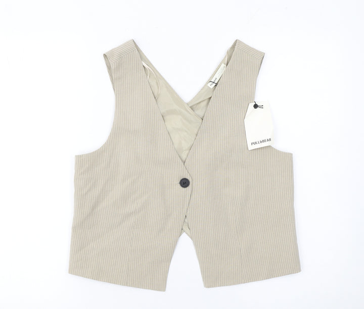 Pull&Bear Women Beige Pinstripe Tailored Waistcoat L