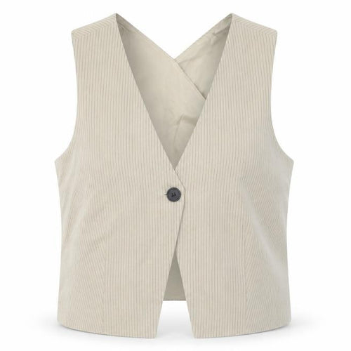 Pull&Bear Women Beige Pinstripe Tailored Waistcoat L
