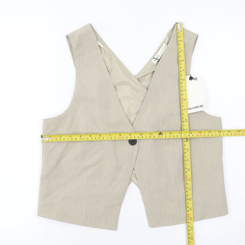 Pull&Bear Women Beige Pinstripe Tailored Waistcoat L