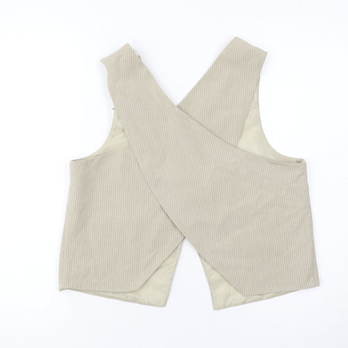 Pull&Bear Women Beige Pinstripe Tailored Waistcoat L