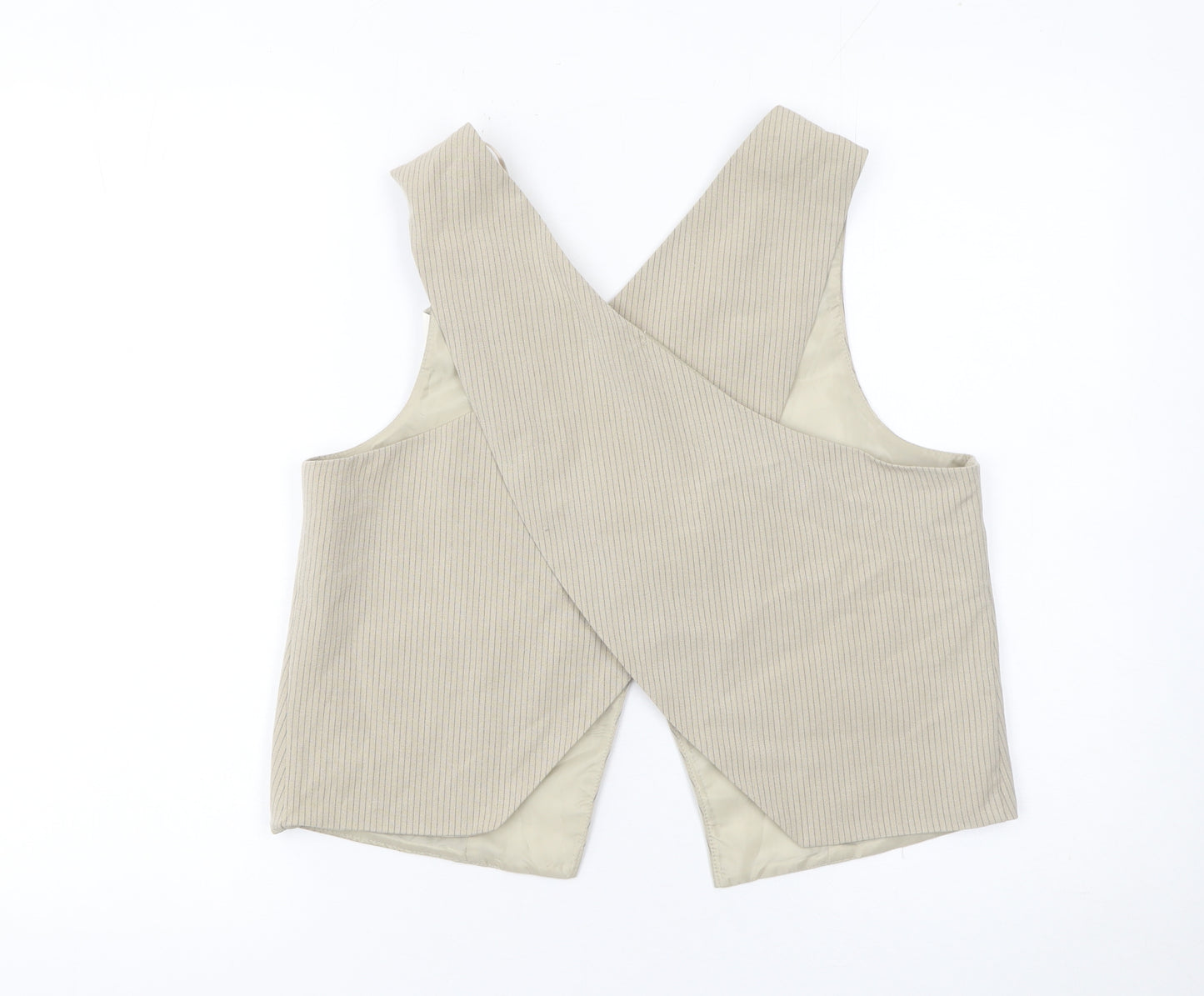 Pull&Bear Women Beige Pinstripe Tailored Waistcoat L