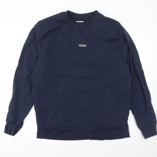 Paidinfull Men’s Blue Cotton Crew Neck Pullover Sweatshirt M