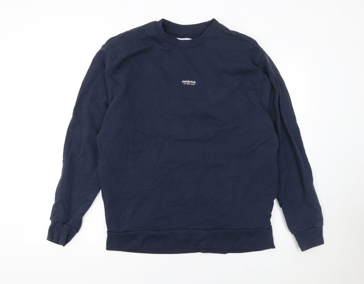 Paidinfull Men’s Blue Cotton Crew Neck Pullover Sweatshirt M
