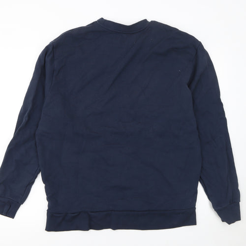 Paidinfull Men’s Blue Cotton Crew Neck Pullover Sweatshirt M
