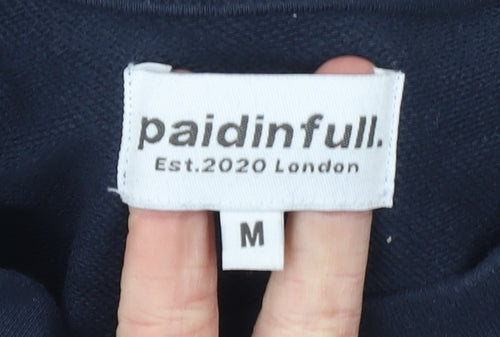 Paidinfull Men’s Blue Cotton Crew Neck Pullover Sweatshirt M