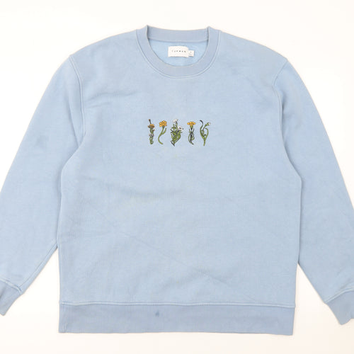 Topman Men's Blue Embroidered Flower Sweatshirt Size M