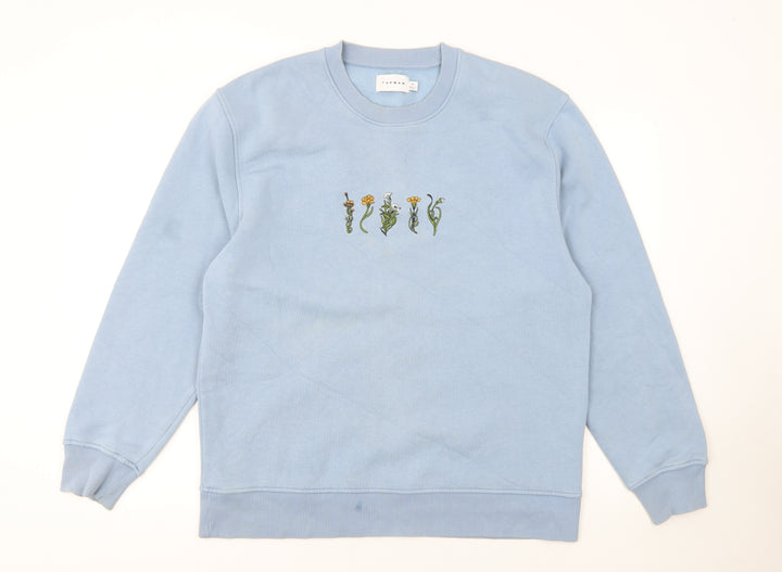 Topman Men's Blue Embroidered Flower Sweatshirt Size M