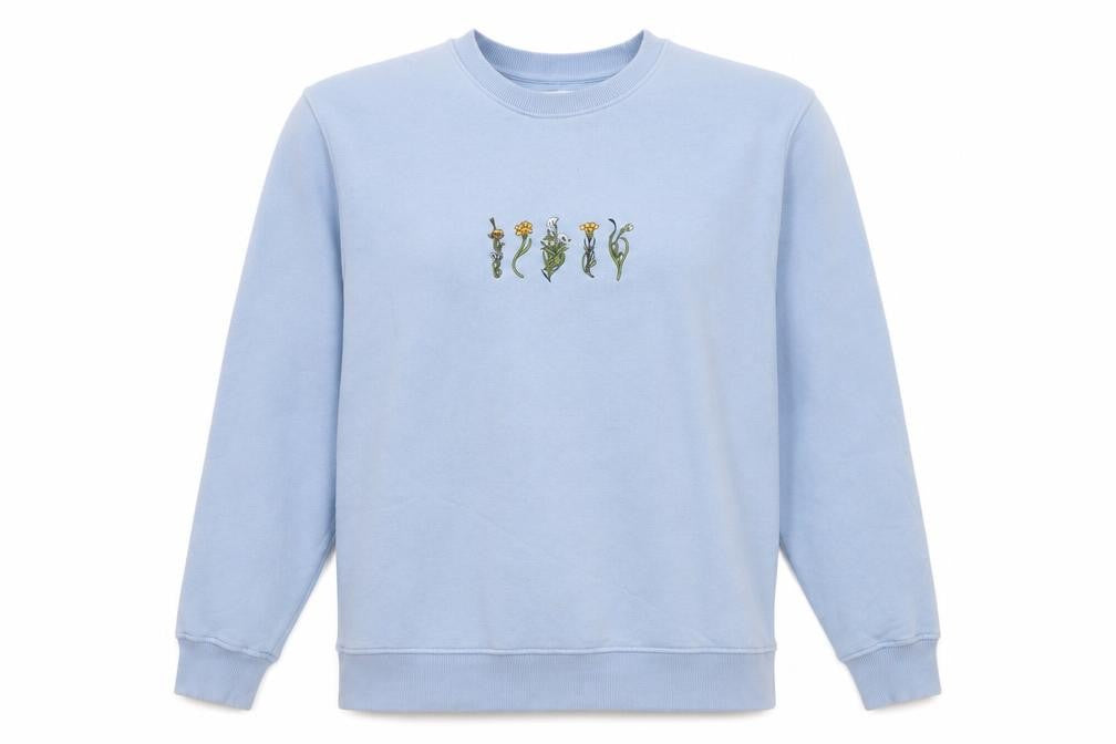 Front view of Topman Men's Blue Embroidered Flower Sweatshirt, size M