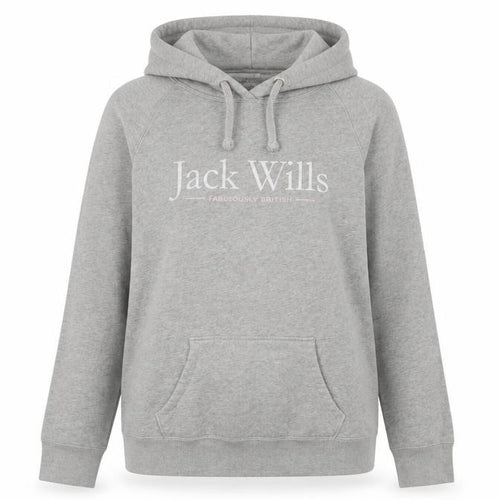 Jack Wills Womens Grey Pullover Hoodie UK 10 with Logo and Kangaroo Pocket