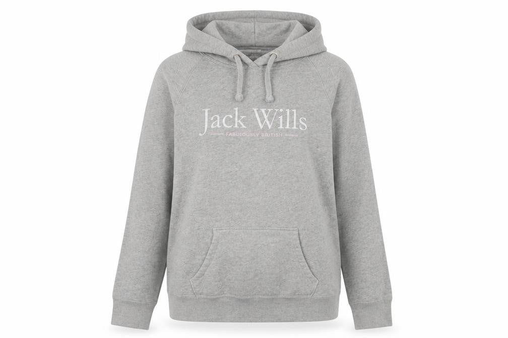 Jack Wills Womens Grey Pullover Hoodie UK 10 with Logo and Kangaroo Pocket