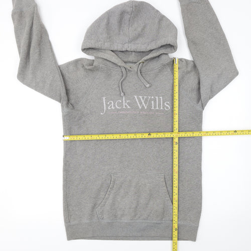 Jack Wills Womens Grey Pullover Hoodie UK 10 with Logo and Kangaroo Pocket
