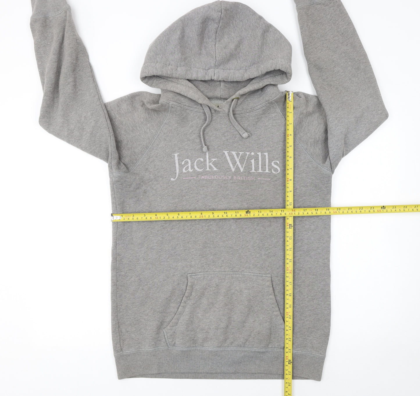 Jack Wills Womens Grey Pullover Hoodie UK 10 with Logo and Kangaroo Pocket