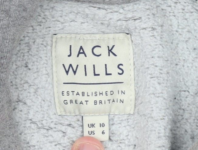 Jack Wills Womens Grey Pullover Hoodie UK 10 with Logo and Kangaroo Pocket