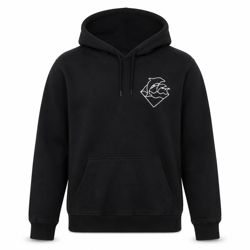 Front view of Pink Dolphin Men’s Black Pullover Hoodie S Graphic Logo Fleece