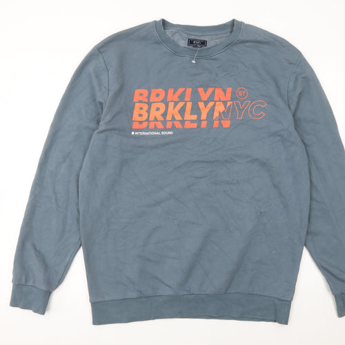 F&F Unisex Blue BRKLYN Graphic Crew Neck Sweatshirt XL