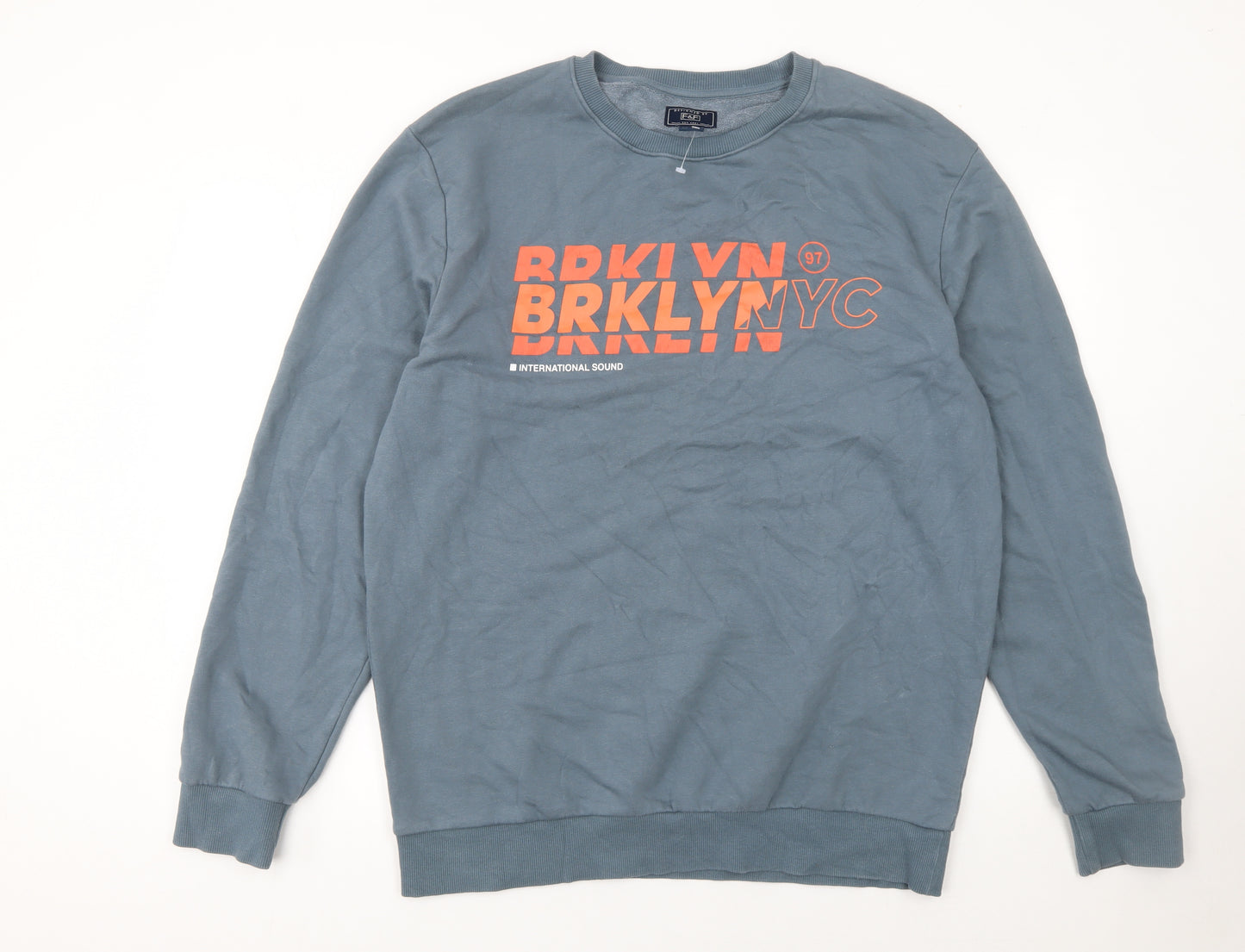 F&F Unisex Blue BRKLYN Graphic Crew Neck Sweatshirt XL